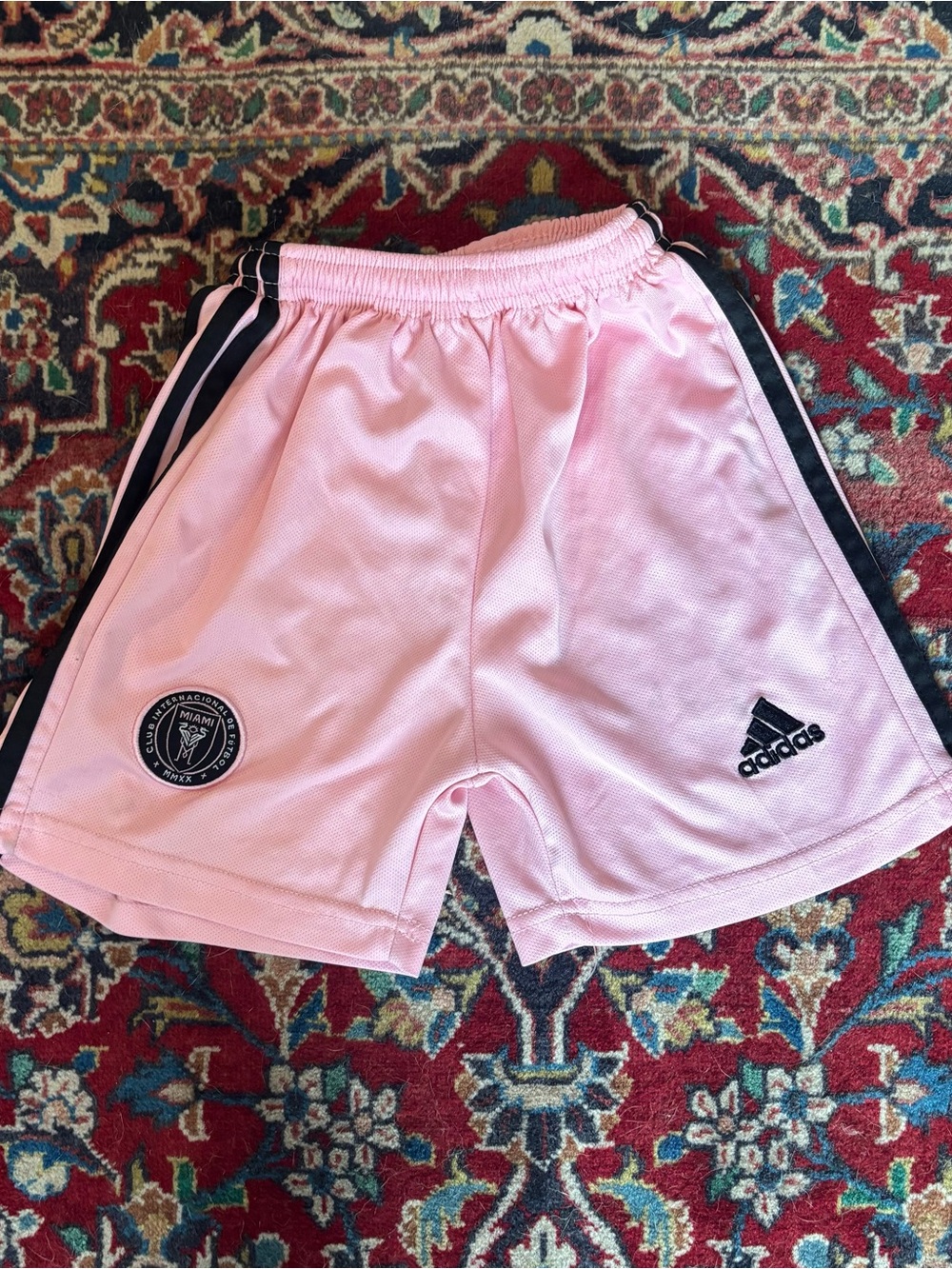 Adidas Pink Kids Athletic Shorts with Black Trim